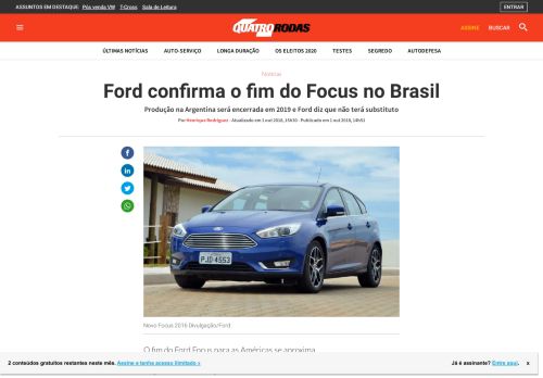 
                            4. Ford confirma o fim do Focus no Brasil | Quatro Rodas