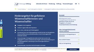 
                            6. Förderangebot für geflohene Wissenschaftler ... - VolkswagenStiftung