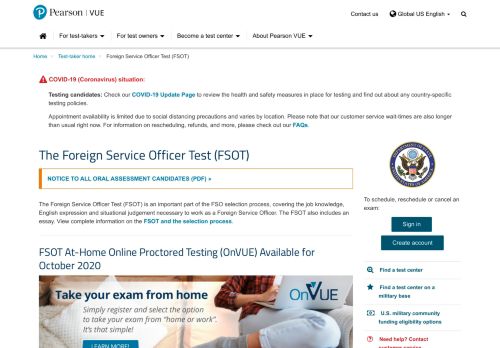 
                            2. Foreign Service Officer Test (FSOT) :: Pearson VUE