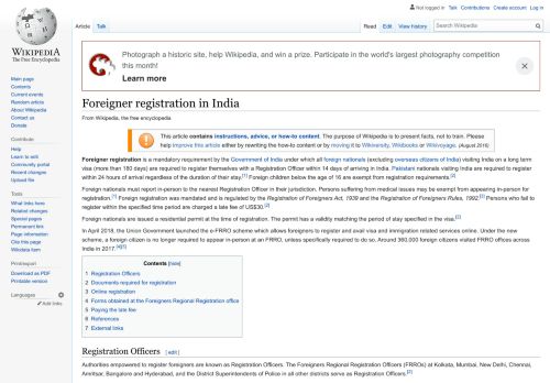 
                            11. Foreigner registration in India - Wikipedia