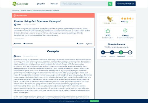 
                            6. Forever Living Geri Ödememi Yapmıyor! - Şikayetvar