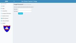 
                            6. Forget Password - iSIMS - Sam Sharpe Teachers' College