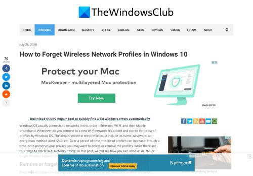 
                            8. Forget Wireless Network Profiles in Windows 10 - The Windows Club