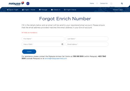 
                            3. Forgot Enrich Number - Malaysia Airlines