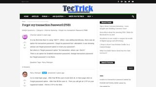 
                            7. Forgot my transaction Password (PNB) - Tectrick