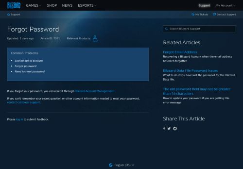 
                            5. Forgot Password - Blizzard Support - Blizzard Entertainment