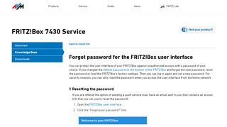 
                            2. Forgot password for the FRITZ!Box user interface | FRITZ!Box 7430 ...