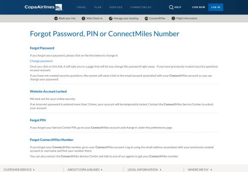 
                            10. Forgot Password or Number | ConnectMiles | Copa Airlines
