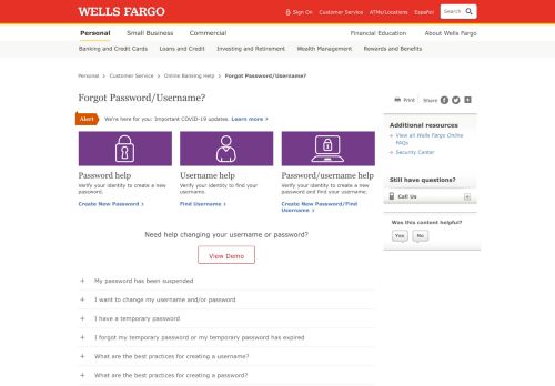 
                            1. Forgot Password/Username? – Wells Fargo