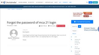 
                            6. Forgot the password of mca 21 login - CAclubindia