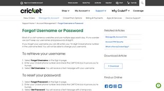 
                            10. Forgot Username or Password | Manage My Account | Cricket