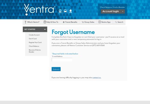 
                            4. Forgot Username | Ventra