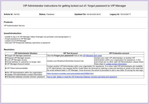 
                            11. Forgot VIP Manager password (how to reset password).