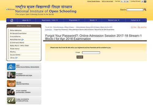
                            2. Forgot Your Password?: Online Admission Session 2015-16 ... - NIOS