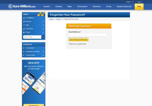 
                            10. Forgotten Password Reset - EuroMillions