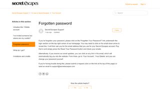 
                            10. Forgotten password – Secret Escapes Support