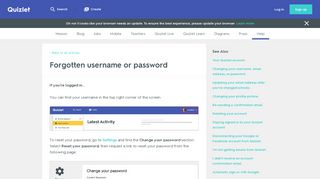 
                            2. Forgotten username or password | Quizlet