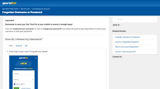 
                            5. Forgotten Username or Password – Sportsbet Help Centre