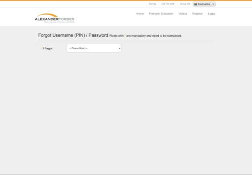 
                            4. Forgotten Username (PIN) or password - Alexander Forbes Online