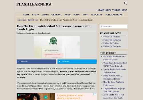 
                            6. Forgotten Your Jamb Password? Fix Invalid e-Mail Address or ...
