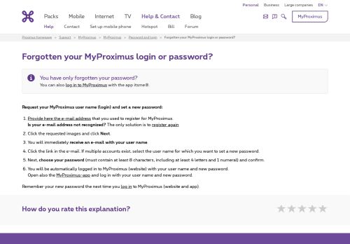 
                            11. Forgotten your MyProximus login or password? | Proximus