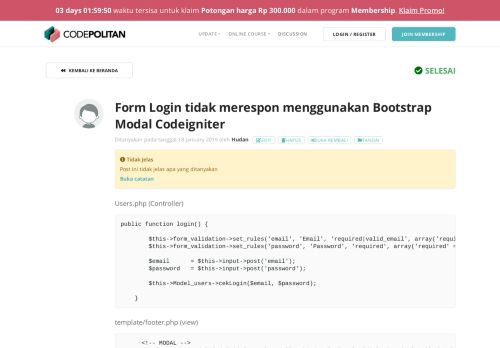 
                            10. Form Login tidak merespon menggunakan Bootstrap Modal Codeigniter ...