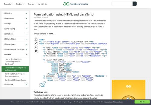 
                            4. Form validation using HTML and JavaScript - GeeksforGeeks