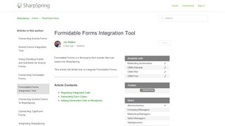 
                            11. Formidable Forms Integration Tool – SharpSpring