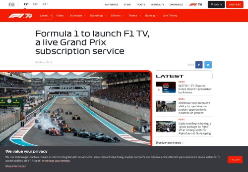 
                            12. Formula 1 to launch F1 TV, a live Grand Prix subscription service
