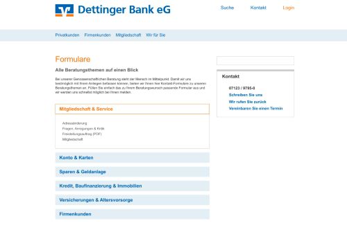 
                            9. Formulare - Dettinger Bank eG