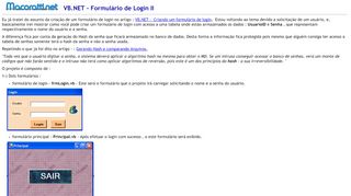 
                            3. Formulário de Login II - Macoratti.net
