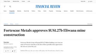 
                            9. Fortescue Metals approves $US1.27b Eliwana mine construction