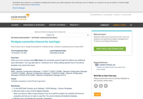 
                            12. Fortigate connection timeout for test/login - SolarWinds Worldwide ...