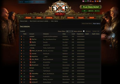 
                            1. Forum - Race Events and League Ladders - Incursion - Path of Exile