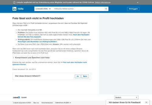 
                            11. Foto lässt sich nicht in Profil hochladen | LinkedIn Hilfe