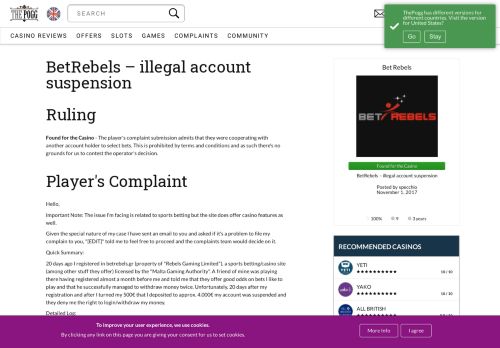 
                            12. FOUND FOR THE CASINO - BetRebels - illegal account suspension ...