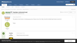 
                            11. FP: tracker.cztorrent.net - Website Blocking - Malwarebytes Forums