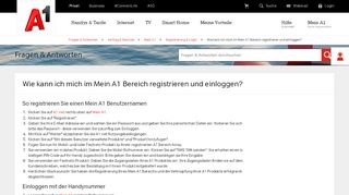 
                            1. Fragen & Antworten - Wie kann ich mich im Mein A1 Bereich ... - A1.net