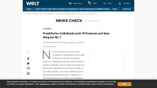 
                            11. Frankfurter Volksbank nach 19 Fusionen auf dem Weg zur Nr. 1 - WELT