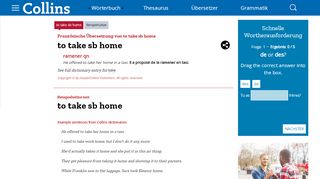 
                            13. Französische Übersetzung von “to take sb home” | Collins Englisch ...
