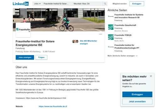 
                            10. Fraunhofer-Institut für Solare Energiesysteme ISE | LinkedIn
