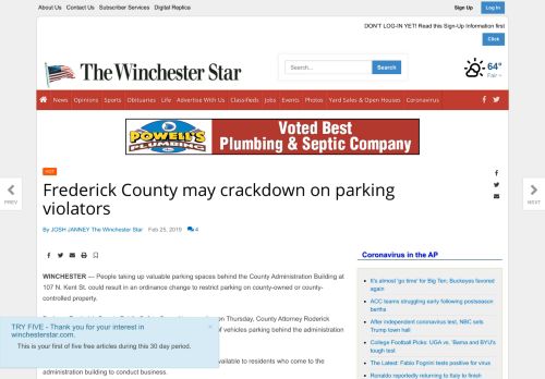 
                            12. Frederick County may crackdown on parking violators - Winchester Star