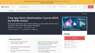 
                            7. Free App Store Optimization Course (ASO) by Mobile Action | Udemy