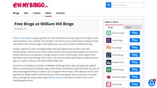 
                            12. Free Bingo at William Hill Bingo - UK Online Bingo News - OhMyBingo
