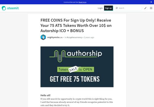 
                            10. FREE COINS For Sign Up Only! Receive Your 75 ATS Tokens Worth ...