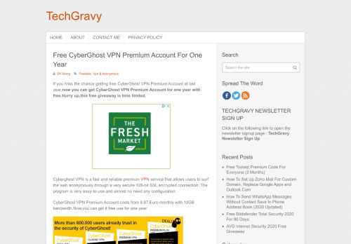 
                            9. Free CyberGhost VPN Premium Account For One Year - TechGravy