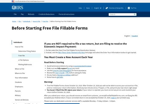 
                            10. Free File Fillable Forms is Closed | Internal Revenue Service - IRS.gov