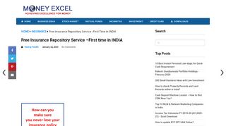 
                            6. Free Insurance Repository Service –First time in INDIA - MoneyExcel