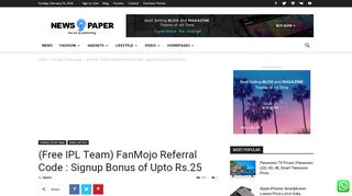 
                            7. (Free IPL Team) FanMojo Referral Code : Signup Bonus of Upto Rs.25 ...