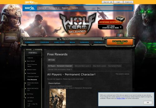 
                            8. Free Rewards - Wolf Team - Free MMORPG at Aeria Games